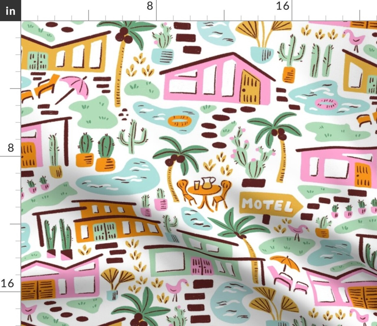 Retro Palm Trees Summer Motel Mod Desert Mid-Century Vacation Pools Springs Small Scale Custom Printed Fabric by Spoonflower Various Fabrics by the Yard or Fat Quarter